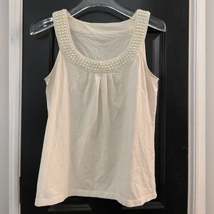 Talbots Cream Embellished Beaded Pleated Tank Top